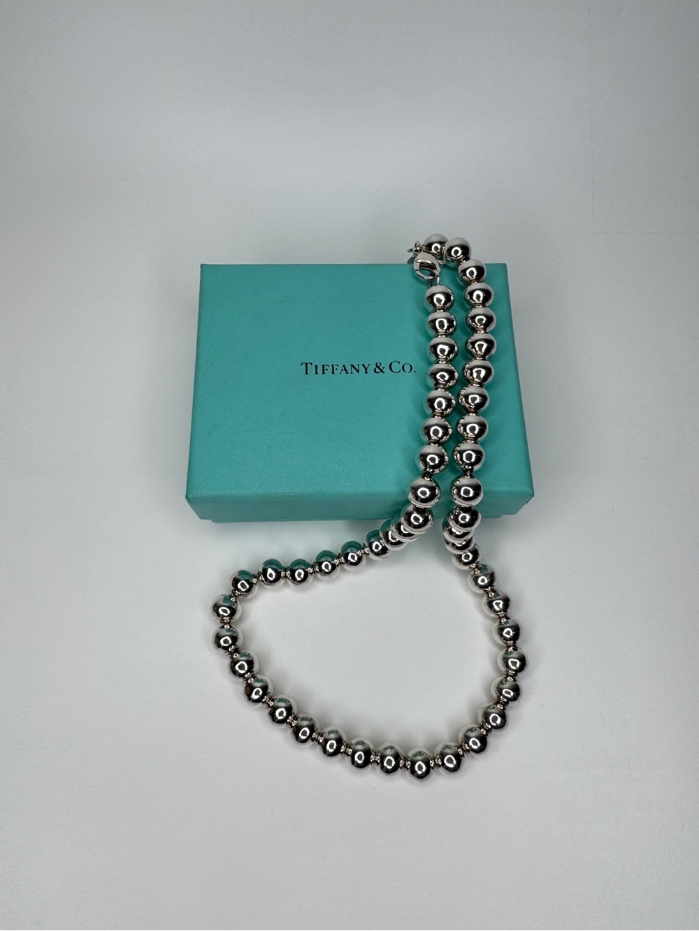 Tiffany & Co. Sterling Silver Beaded Necklace with Tiffany Blue Box